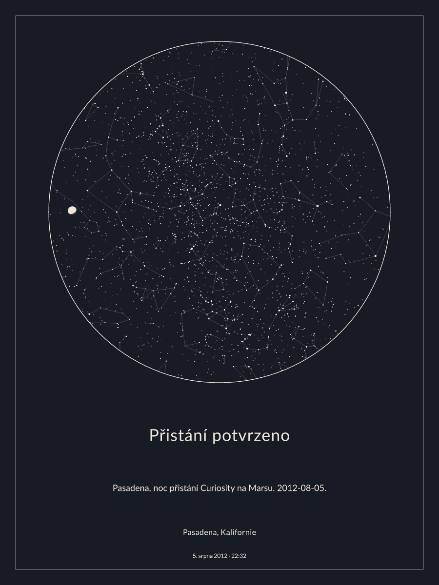 Pasadena, Kalifornie: mapa noční oblohy dne 5. srpna 2012 v 22:32