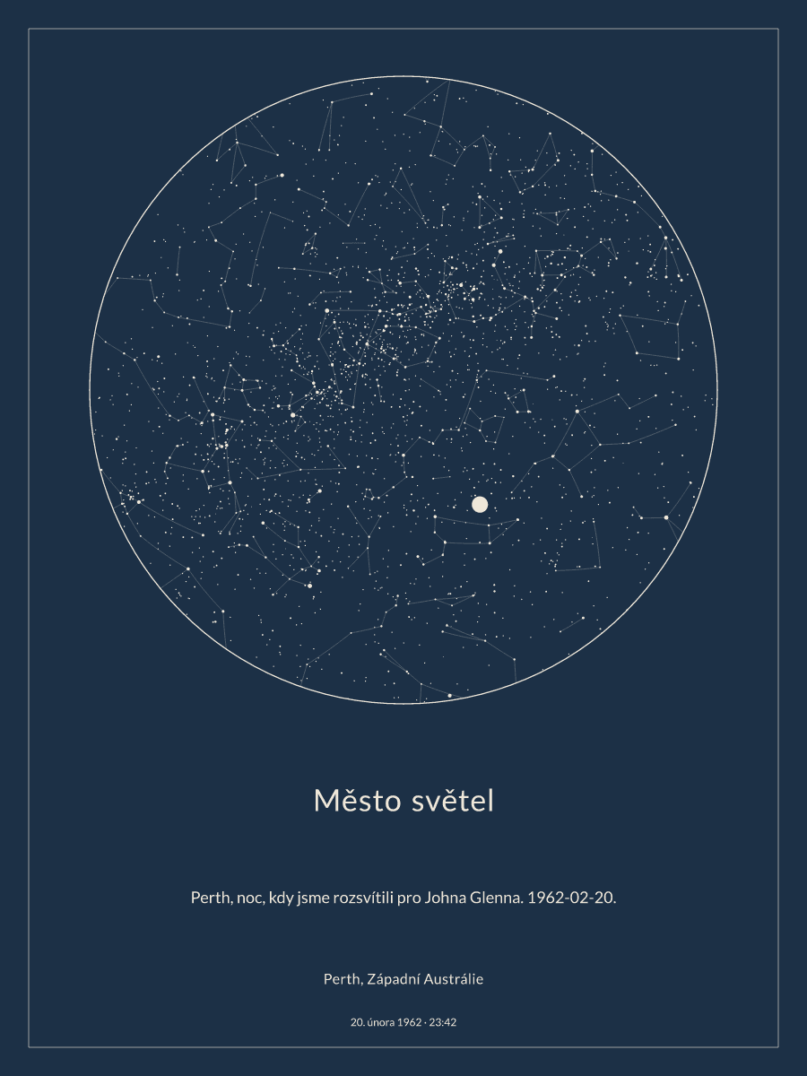 Perth, Západní Austrálie: mapa noční oblohy dne 20. února 1962 v 23:42