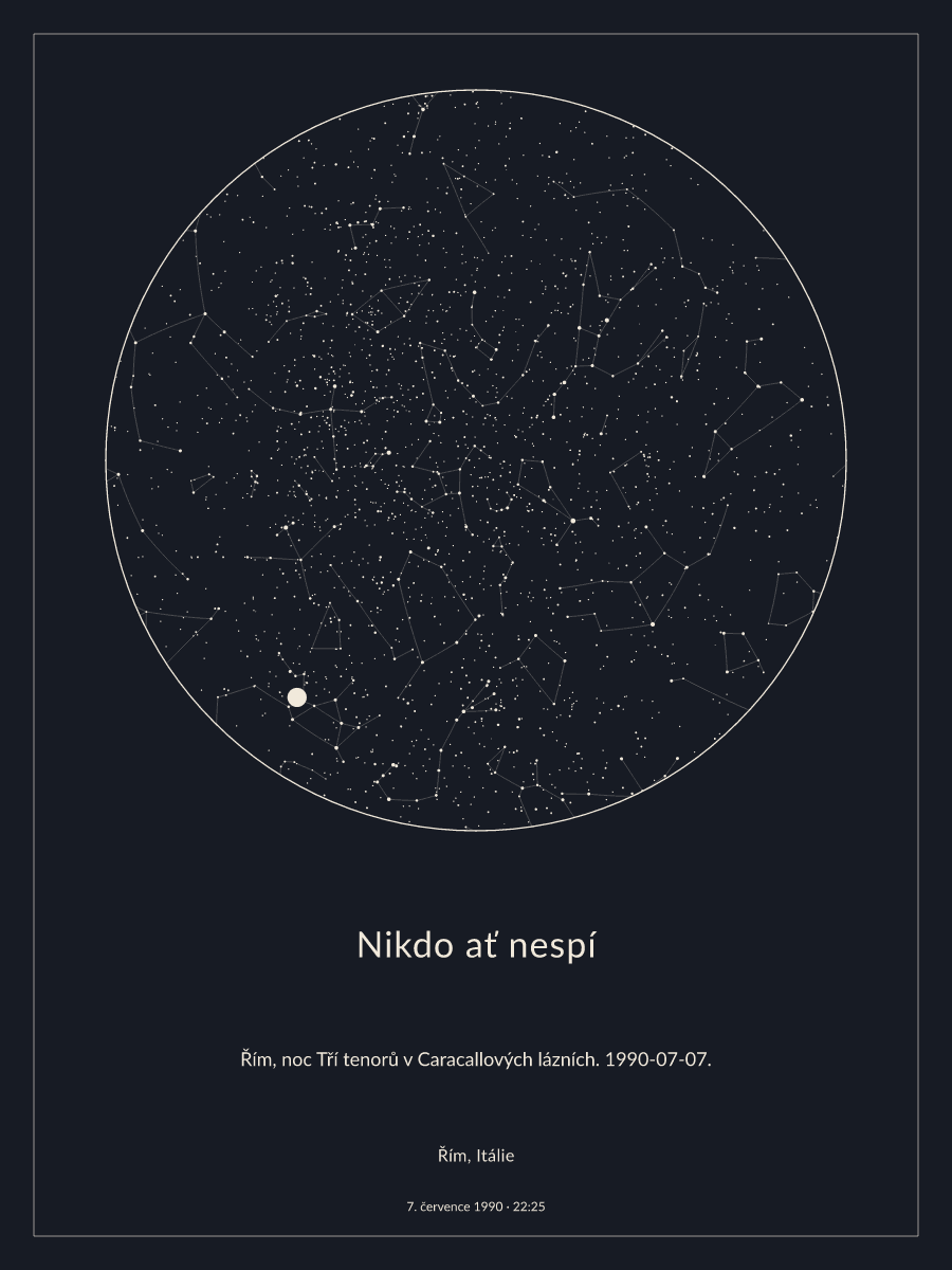 Řím, Itálie: mapa noční oblohy dne 7. července 1990 v 22:25