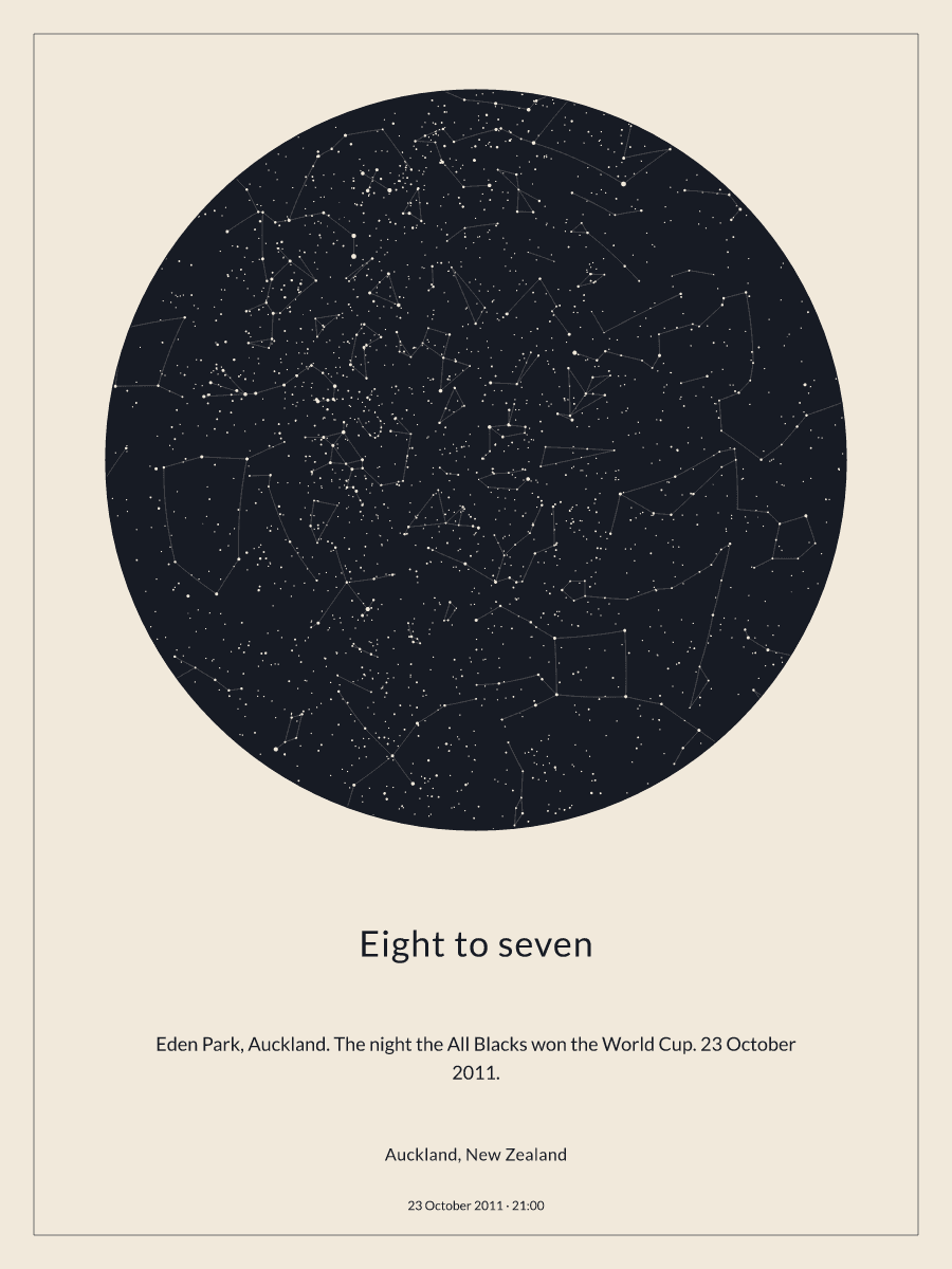 Sky chart of the night sky above Auckland, New Zealand at 9:00 pm on 23 October 2011