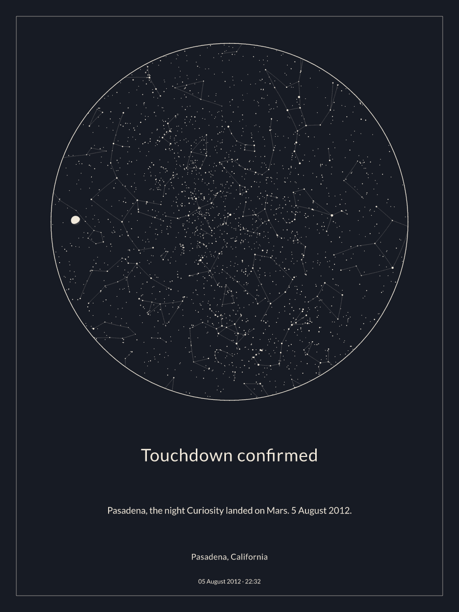 Sky chart of the night sky above Pasadena, California at 22:32 on 05 August 2012