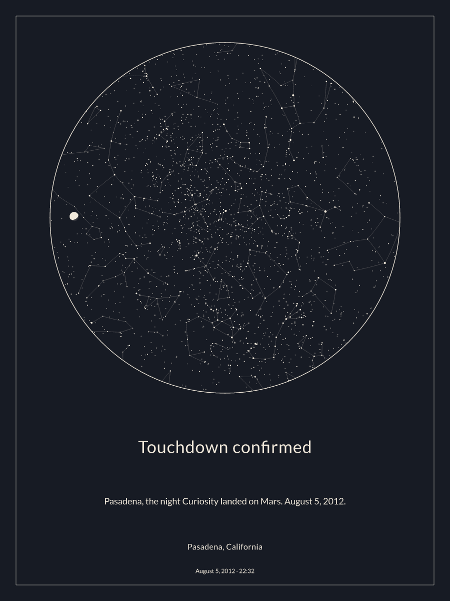 Sky chart of the night sky above Pasadena, California at 10:32 PM on August 5, 2012