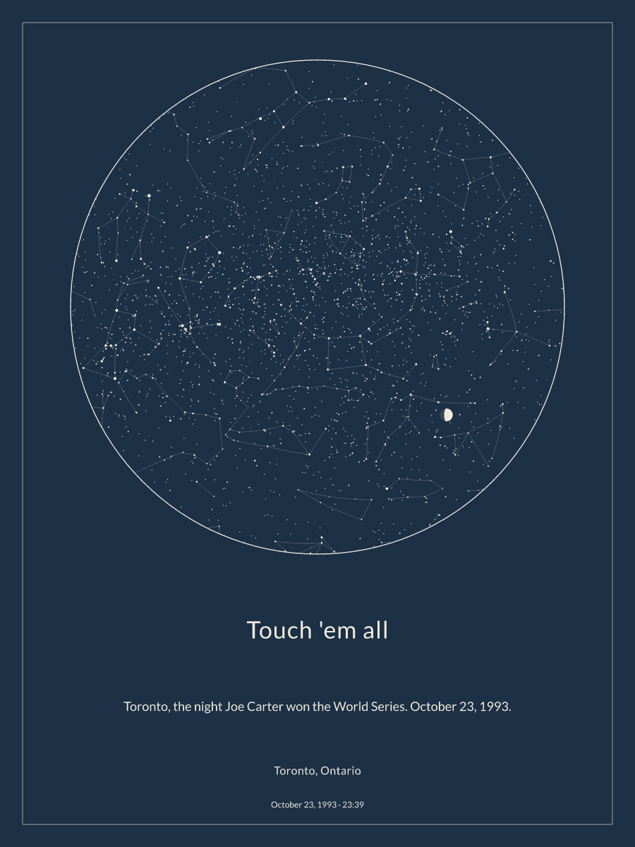 Sky chart of the night sky above Toronto, Ontario at 11:39 PM on October 23, 1993