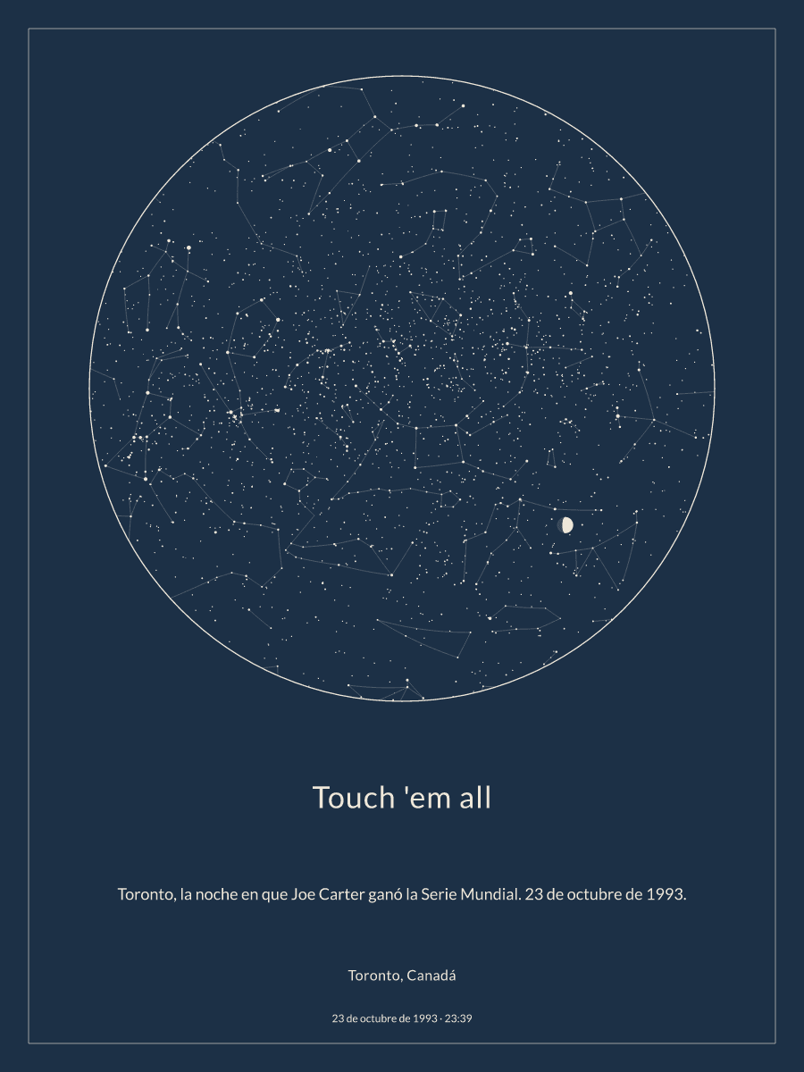 Mapa del cielo nocturno sobre Toronto, Canadá el 23 de octubre de 1993 a las 23:39