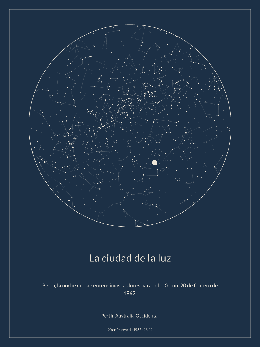 Mapa del cielo nocturno sobre Perth, Australia Occidental el 20 de febrero de 1962 a las 23:42