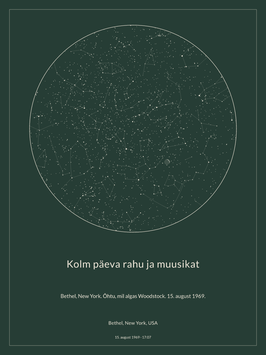 Öötaeva kaart: Bethel, New York, USA, 15. august 1969 kell 17:07