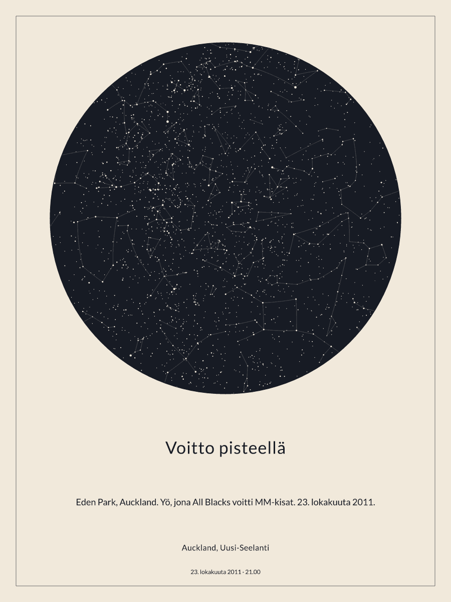 Yötaivaan kartta: Auckland, Uusi-Seelanti, 23. lokakuuta 2011 klo 21.00