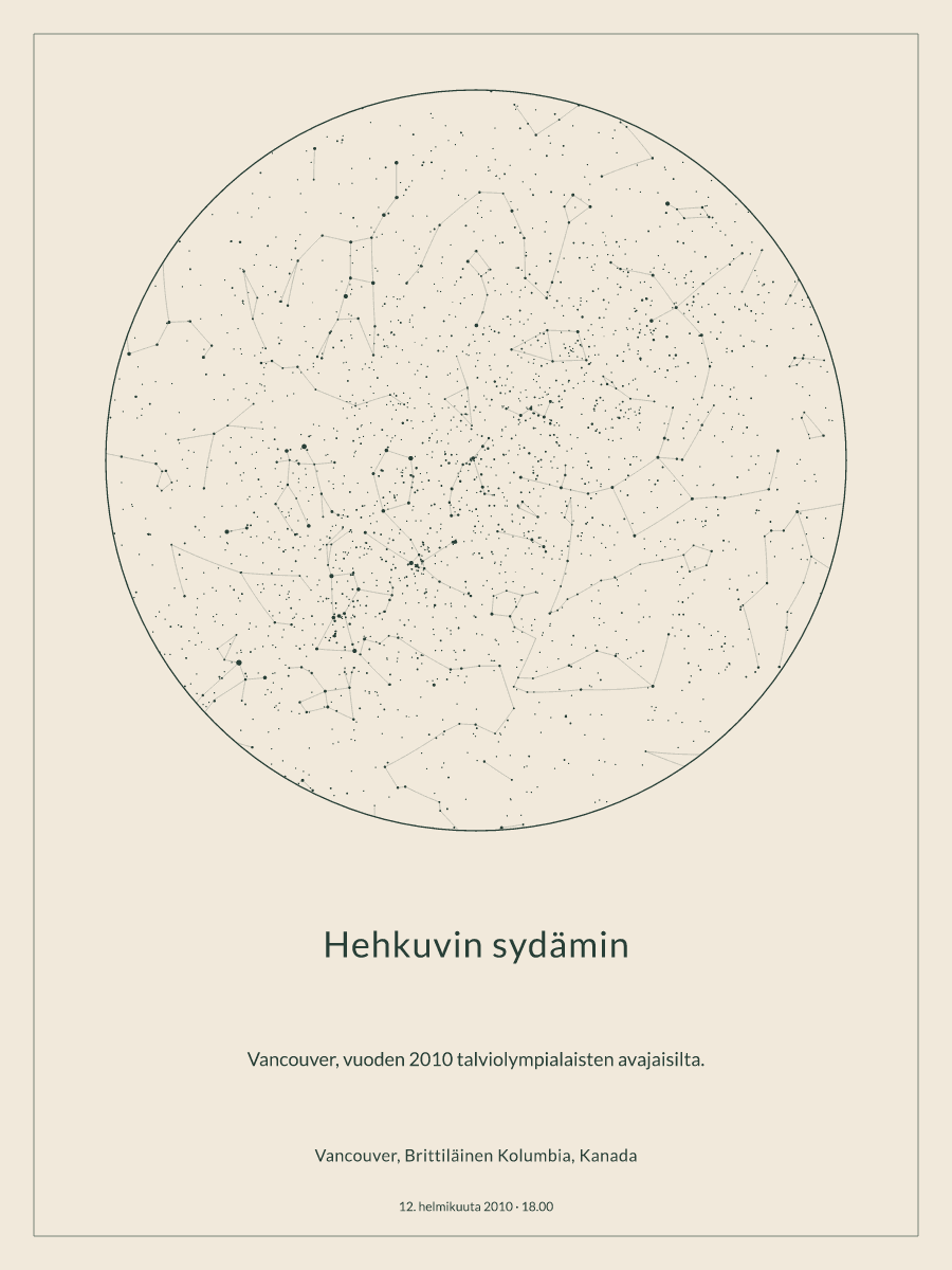 Yötaivaan kartta: Vancouver, Brittiläinen Kolumbia, Kanada, 12. helmikuuta 2010 klo 18.00