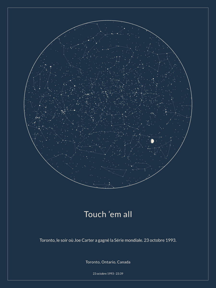 Carte du ciel nocturne : Toronto, Ontario, Canada, le 23 octobre 1993 à 23:39
