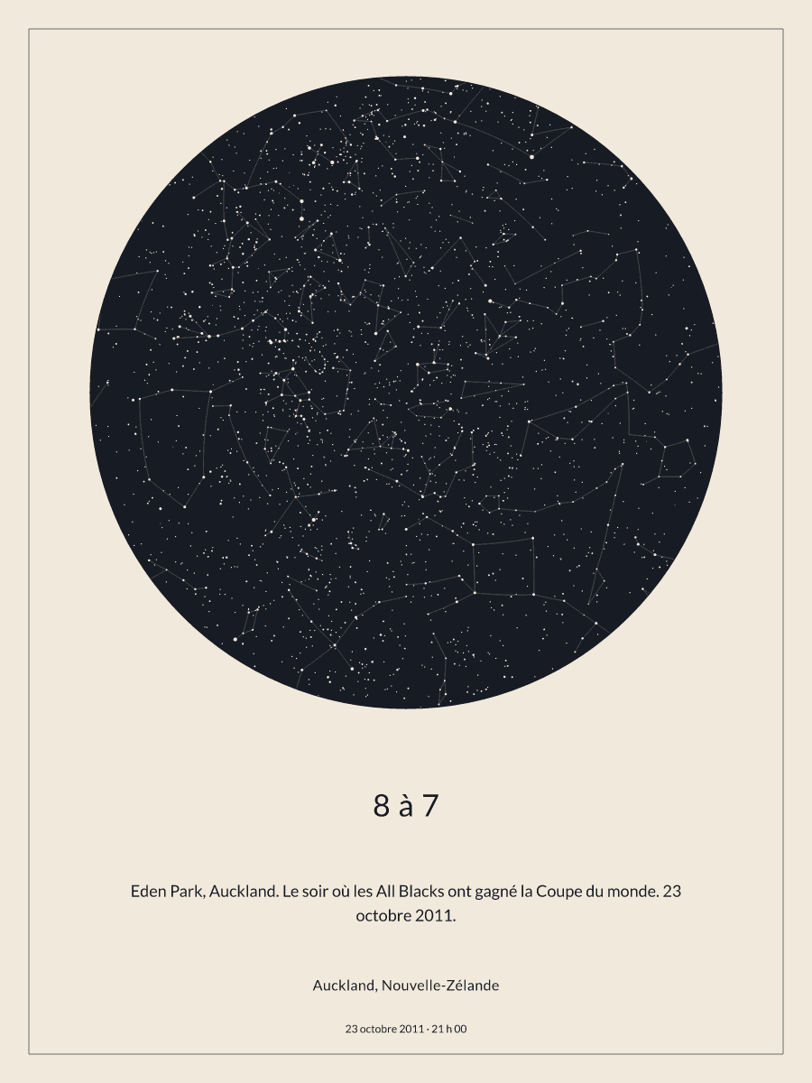 Carte du ciel nocturne : Auckland, Nouvelle-Zélande, le 23 octobre 2011 à 21 h 00