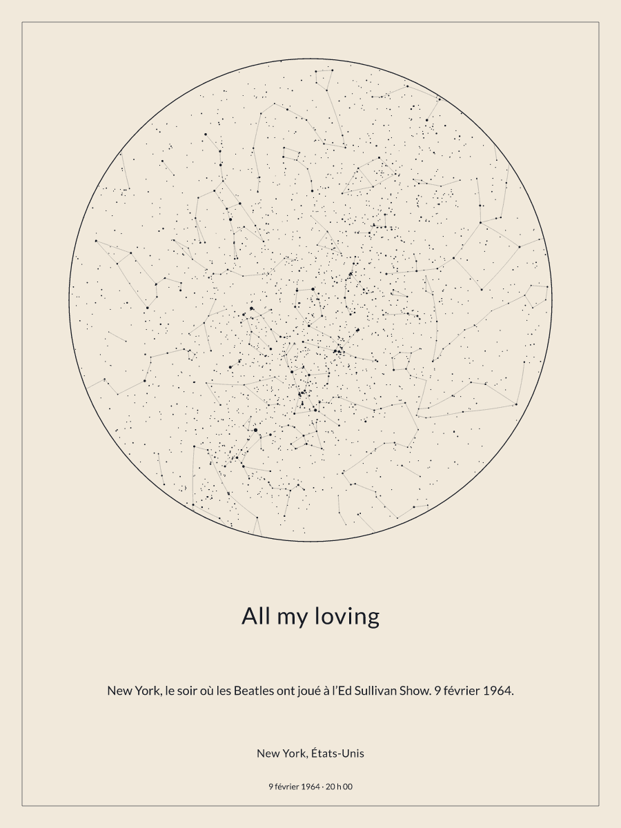 Carte du ciel nocturne : New York, États-Unis, le 9 février 1964 à 20 h 00