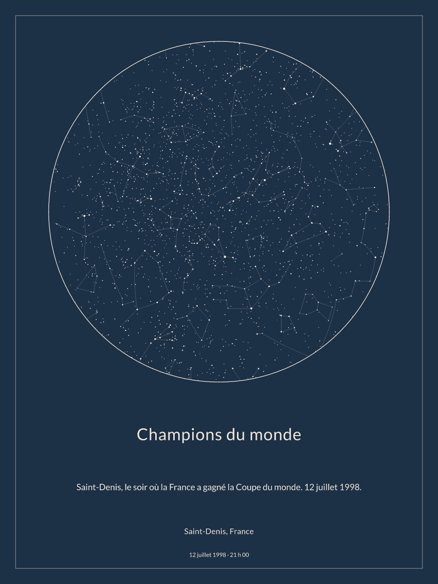 Carte du ciel nocturne : Saint-Denis, France, le 12 juillet 1998 à 21 h 00