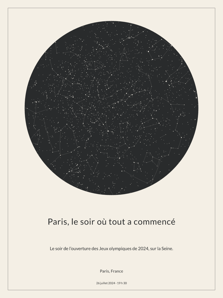 Carte du ciel nocturne : Paris, France, le 26 juillet 2024 à 19 h 30