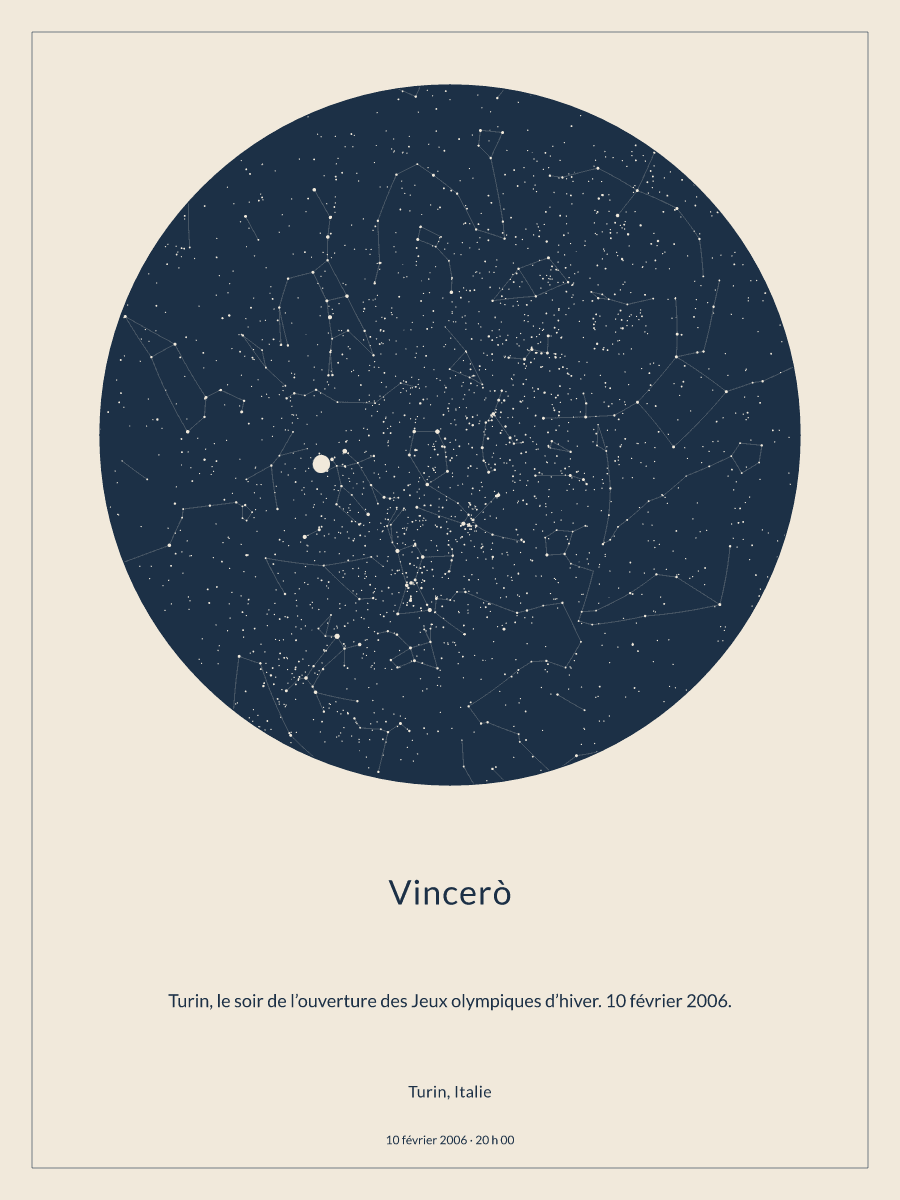 Carte du ciel nocturne : Turin, Italie, le 10 février 2006 à 20 h 00