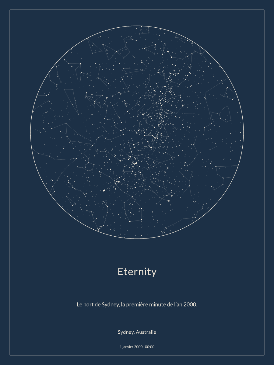 Carte du ciel nocturne : Sydney, Australie, le 1 janvier 2000 à 00:00