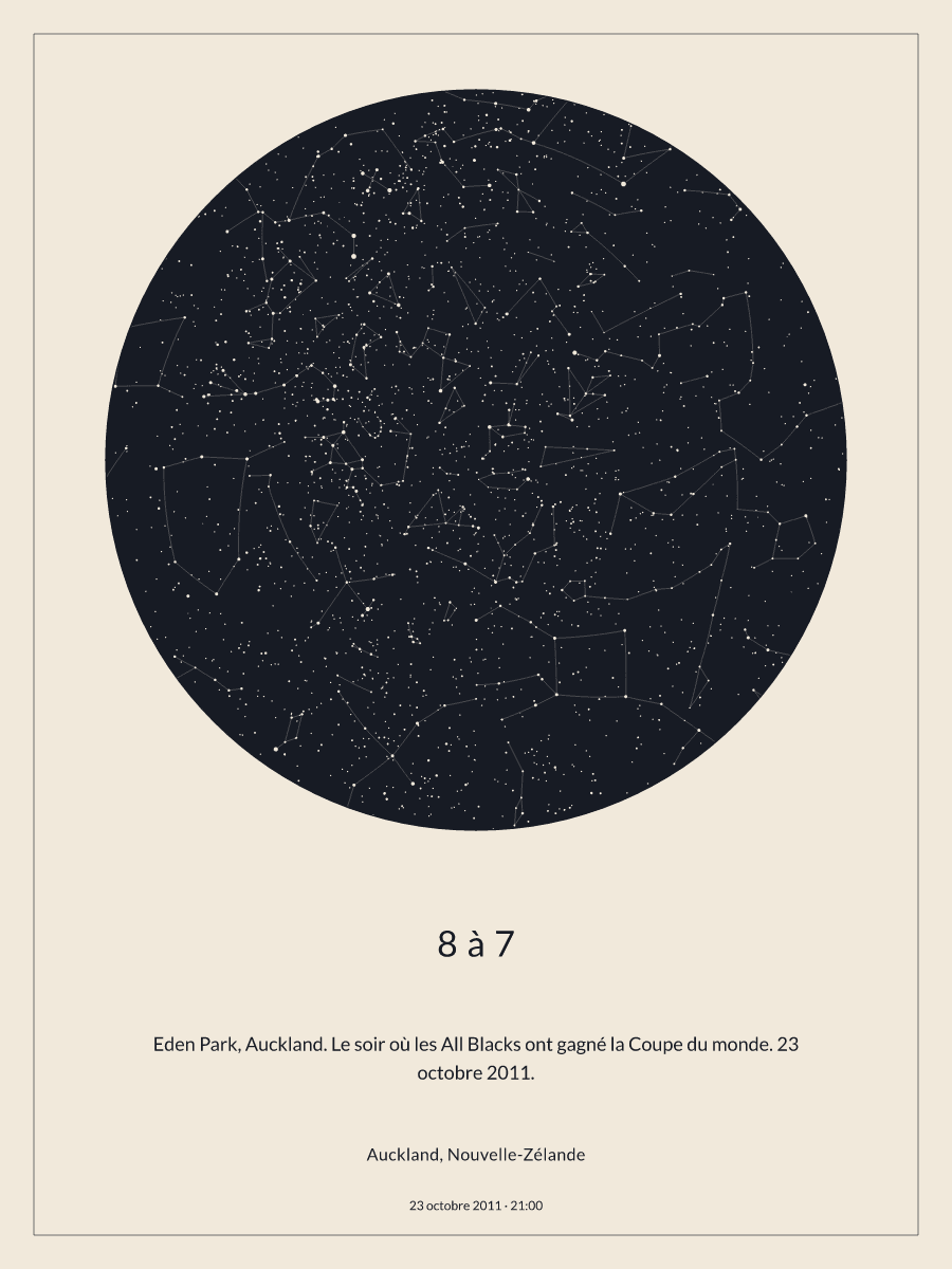 Carte du ciel nocturne : Auckland, Nouvelle-Zélande, le 23 octobre 2011 à 21:00