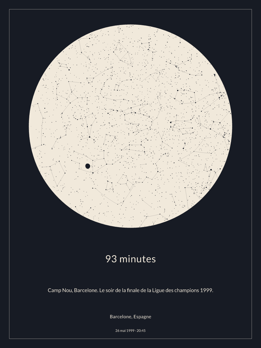 Carte du ciel nocturne : Barcelone, Espagne, le 26 mai 1999 à 20:45
