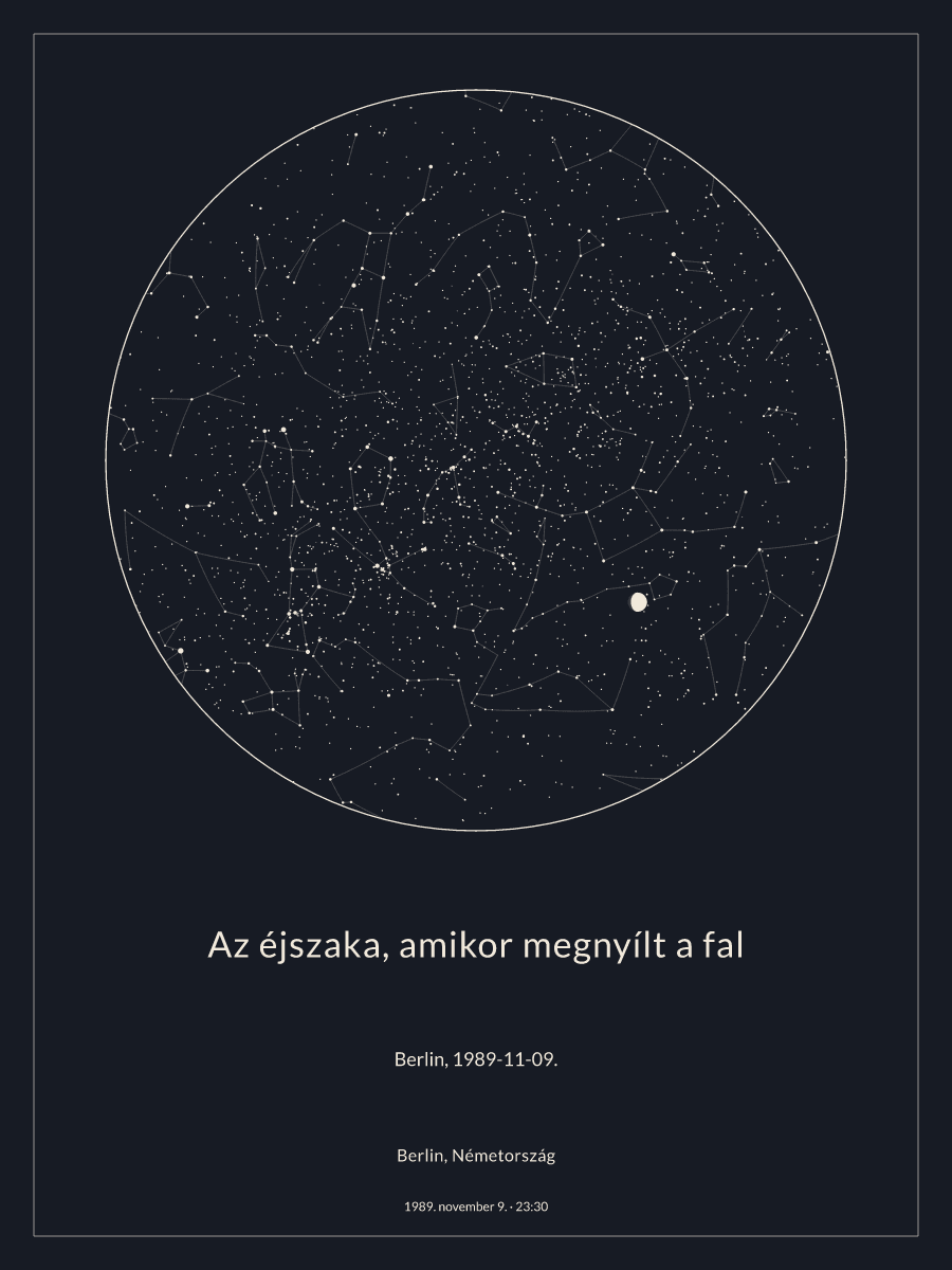 A(z) Berlin, Németország fölötti éjszakai égbolt térképe, 1989. november 9., 23:30