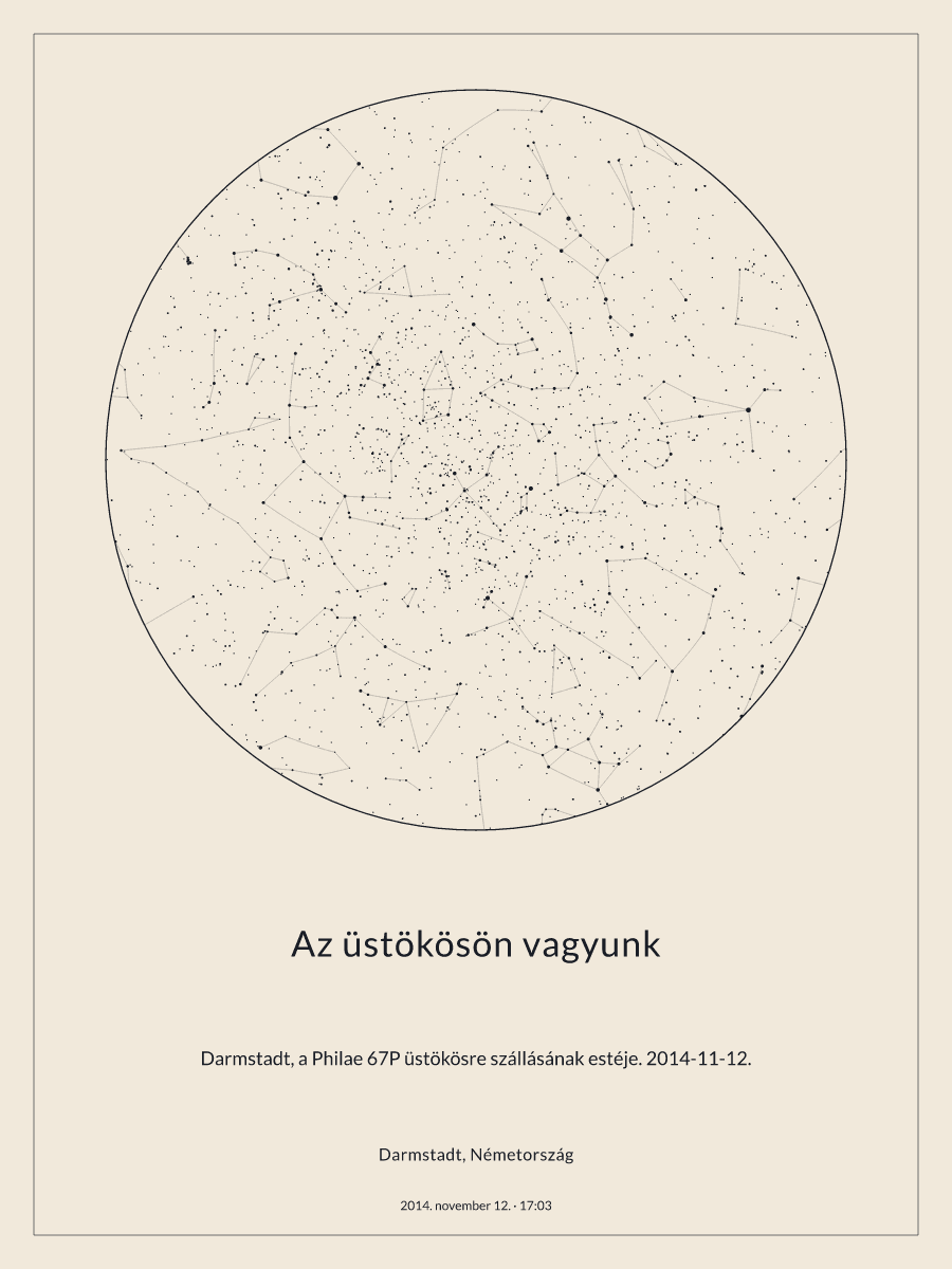 A(z) Darmstadt, Németország fölötti éjszakai égbolt térképe, 2014. november 12., 17:03