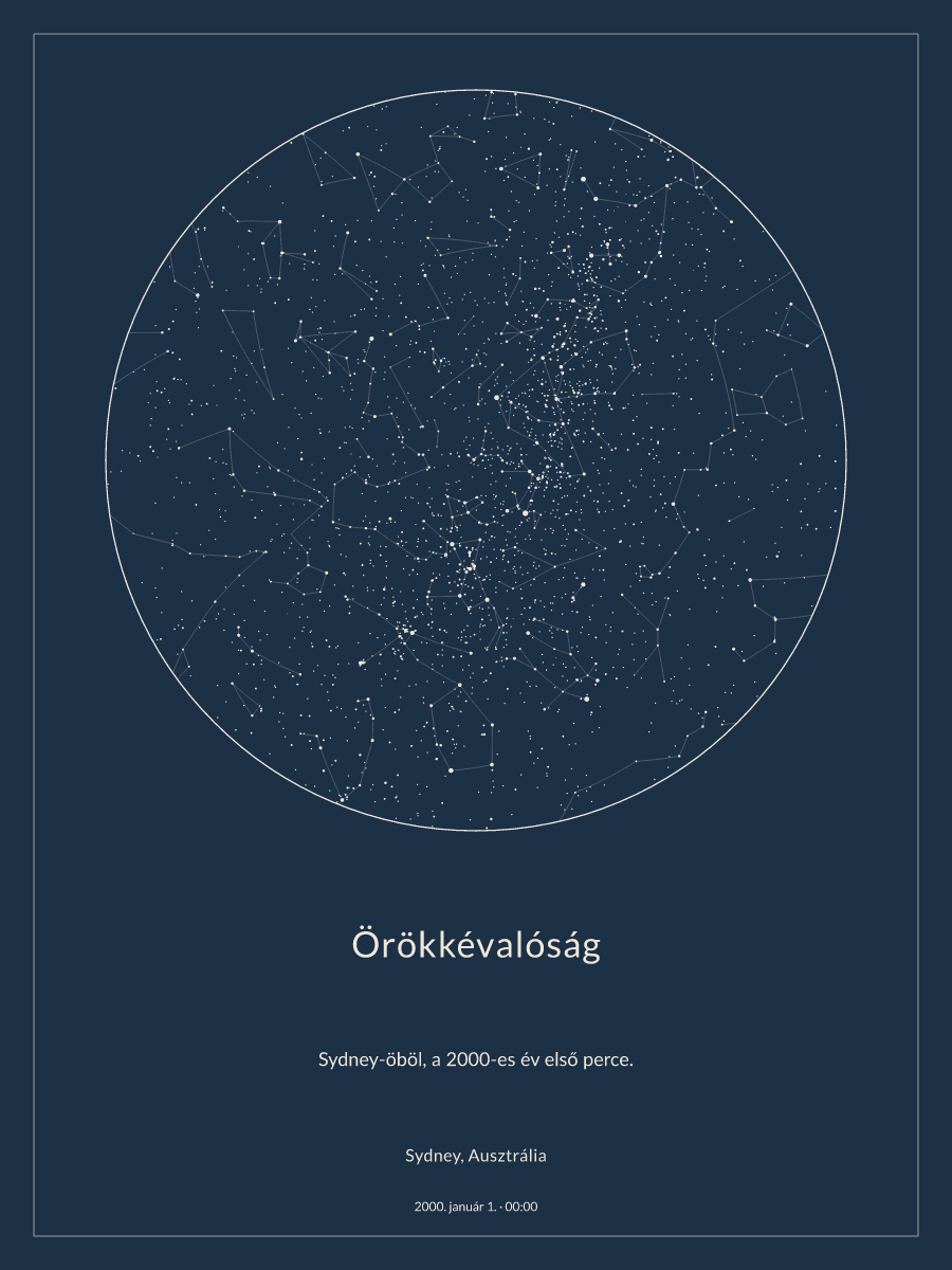 A(z) Sydney, Ausztrália fölötti éjszakai égbolt térképe, 2000. január 1., 0:00