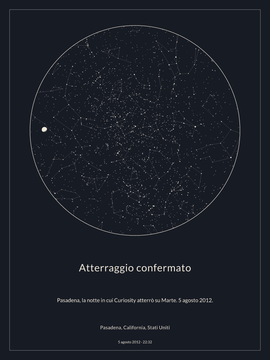 Mappa del cielo notturno sopra Pasadena, California, Stati Uniti, alle 22:32 del 5 agosto 2012