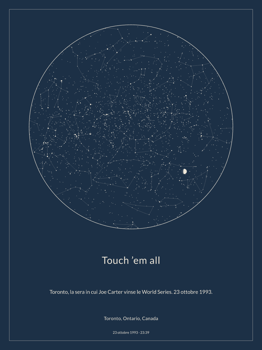 Mappa del cielo notturno sopra Toronto, Ontario, Canada, alle 23:39 del 23 ottobre 1993