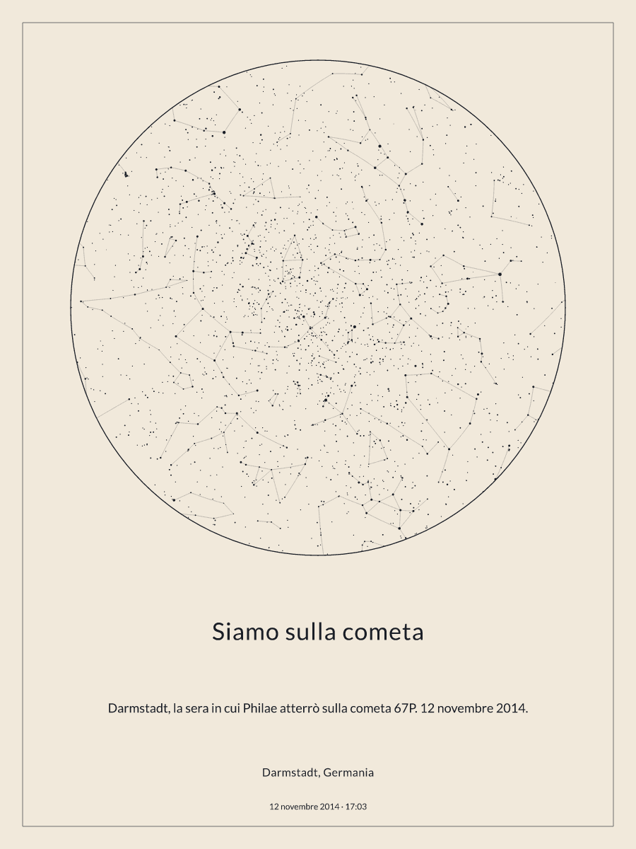 Mappa del cielo notturno sopra Darmstadt, Germania, alle 17:03 del 12 novembre 2014