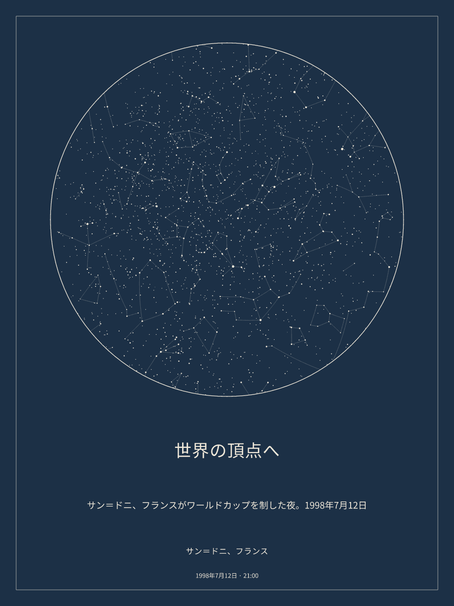 1998年7月12日 21:00のサン=ドニ、フランスの夜空を描いた星図