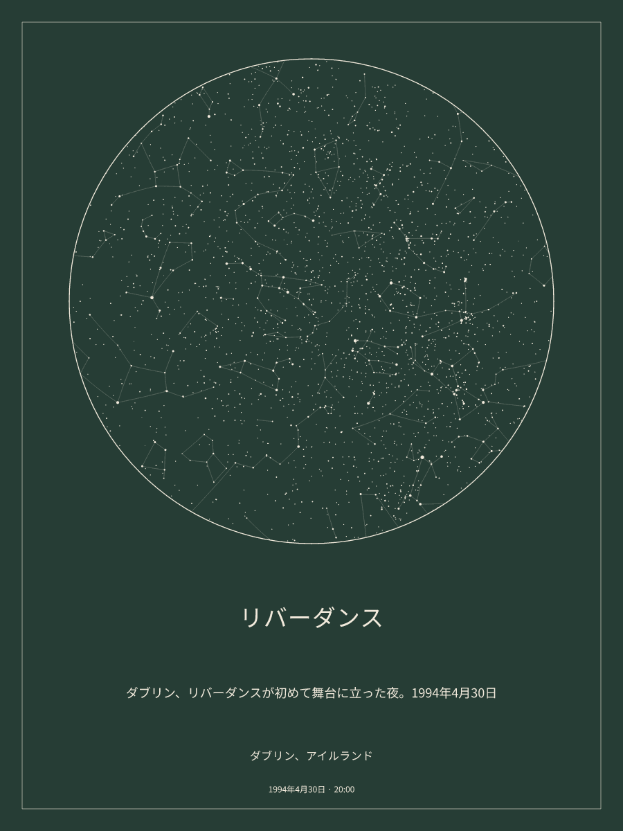 1994年4月30日 20:00のダブリン、アイルランドの夜空を描いた星図