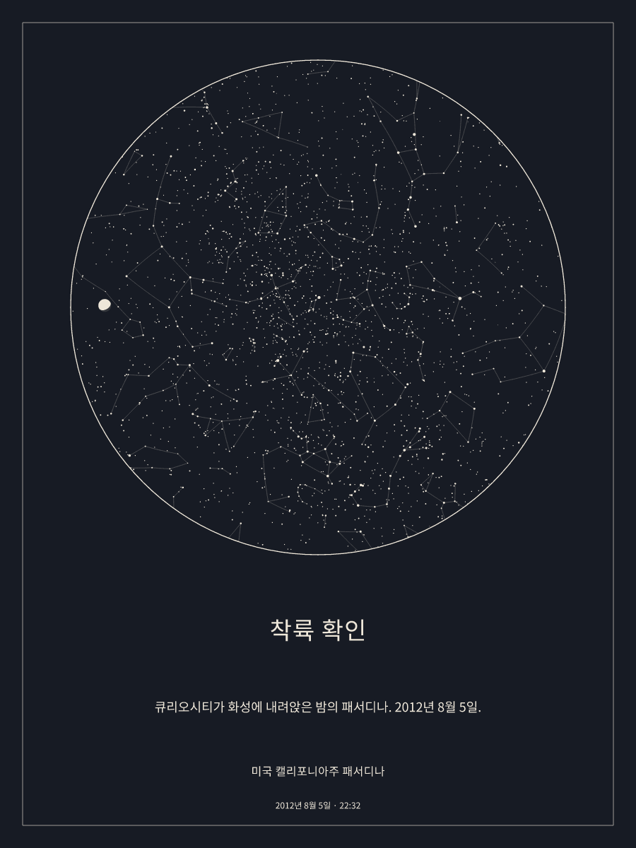 2012년 8월 5일 오후 10:32 미국 캘리포니아주 패서디나 위 밤하늘의 하늘 지도
