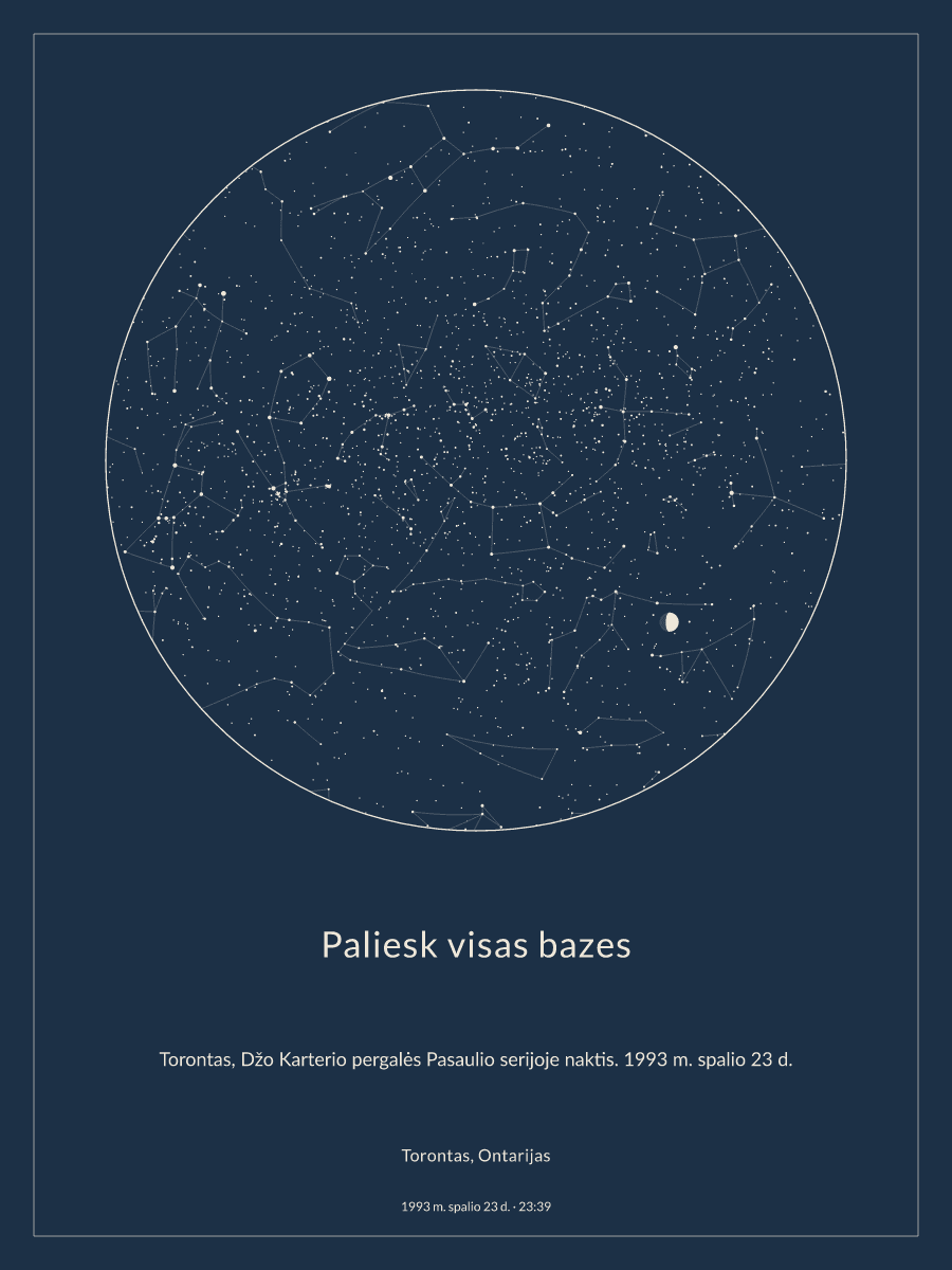 Nakties dangaus schema: Torontas, Ontarijas, 1993 m. spalio 23 d., 23:39