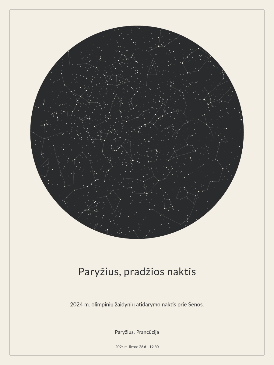 Nakties dangaus schema: Paryžius, Prancūzija, 2024 m. liepos 26 d., 19:30
