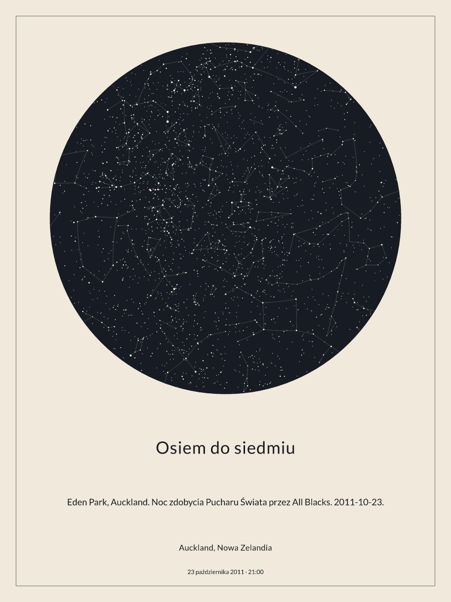 Auckland, Nowa Zelandia: mapa nocnego nieba, godz. 21:00, 23 października 2011