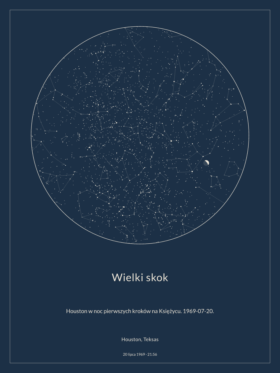 Houston, Teksas: mapa nocnego nieba, godz. 21:56, 20 lipca 1969