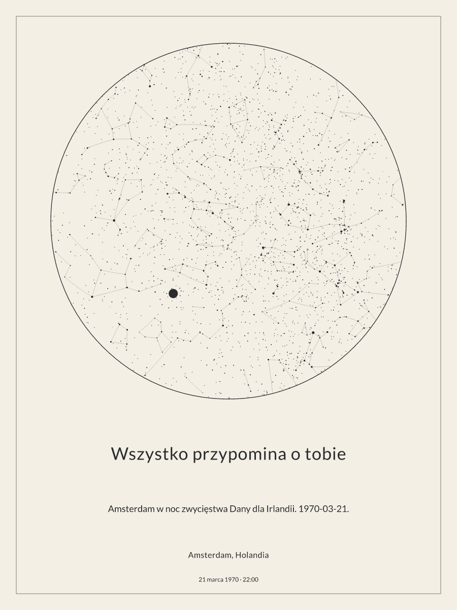 Amsterdam, Holandia: mapa nocnego nieba, godz. 22:00, 21 marca 1970