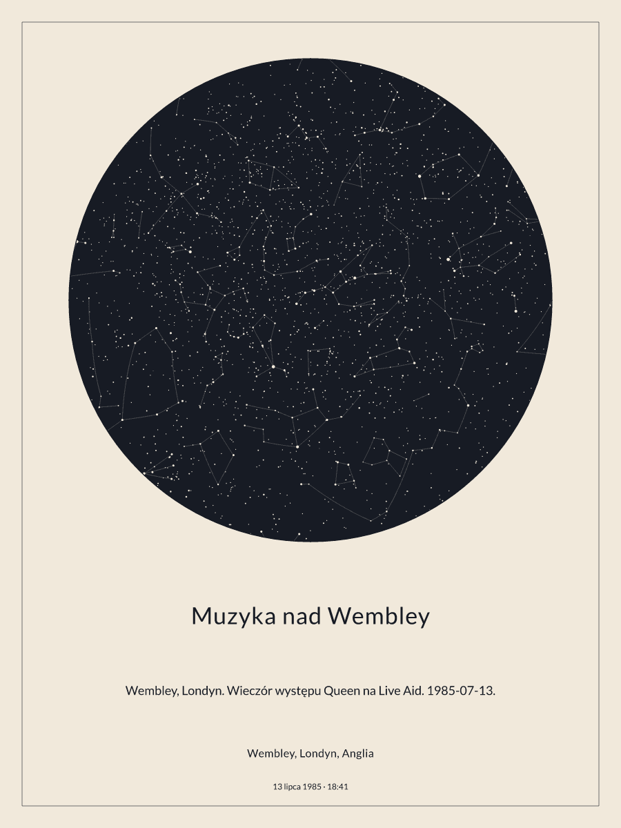 Wembley, Londyn, Anglia: mapa nocnego nieba, godz. 18:41, 13 lipca 1985
