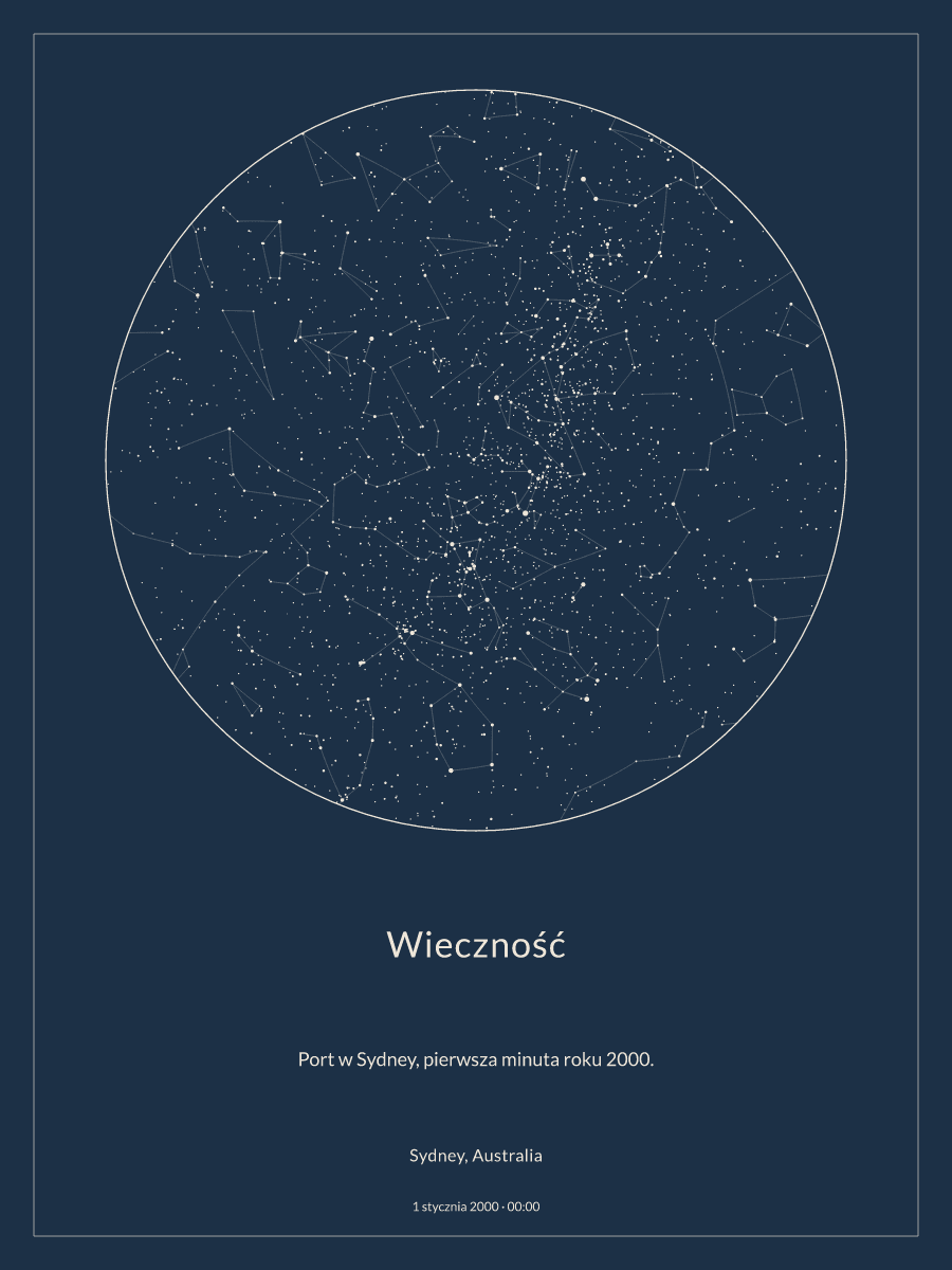 Sydney, Australia: mapa nocnego nieba, godz. 00:00, 1 stycznia 2000