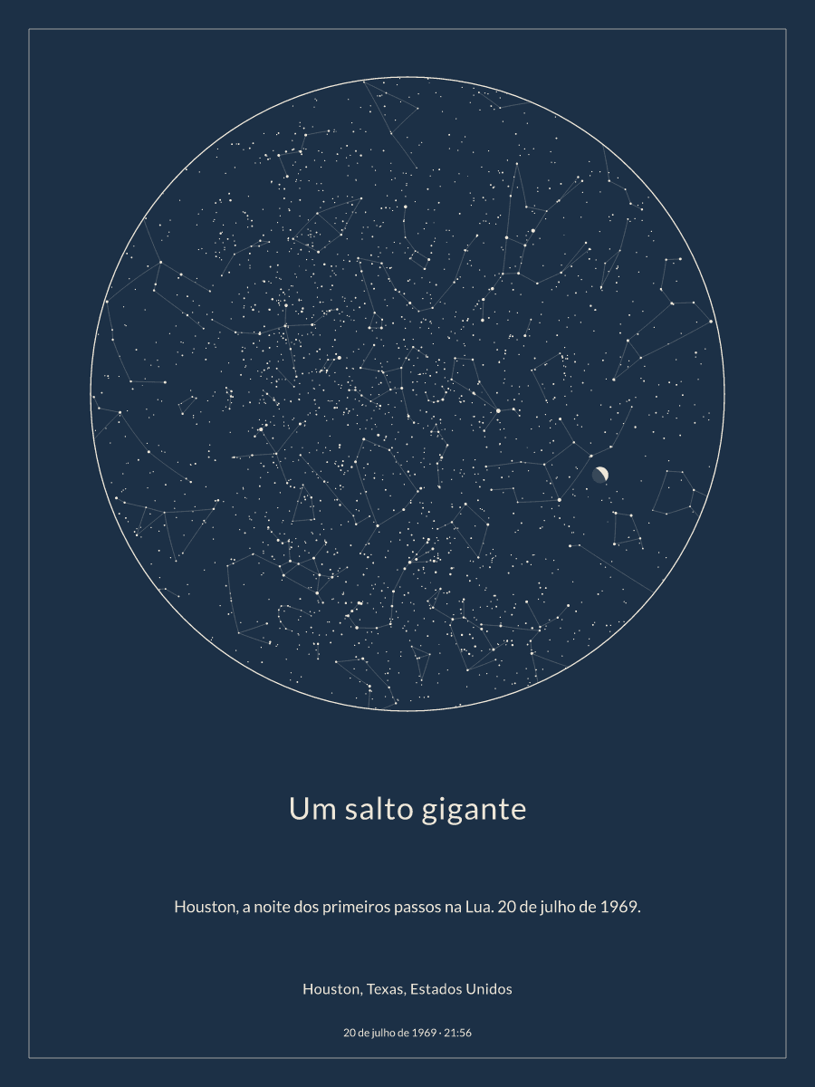 Mapa do céu noturno: Houston, Texas, Estados Unidos, 20 de julho de 1969, 21:56