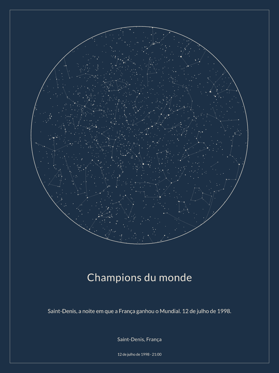 Mapa do céu noturno: Saint-Denis, França, 12 de julho de 1998, 21:00
