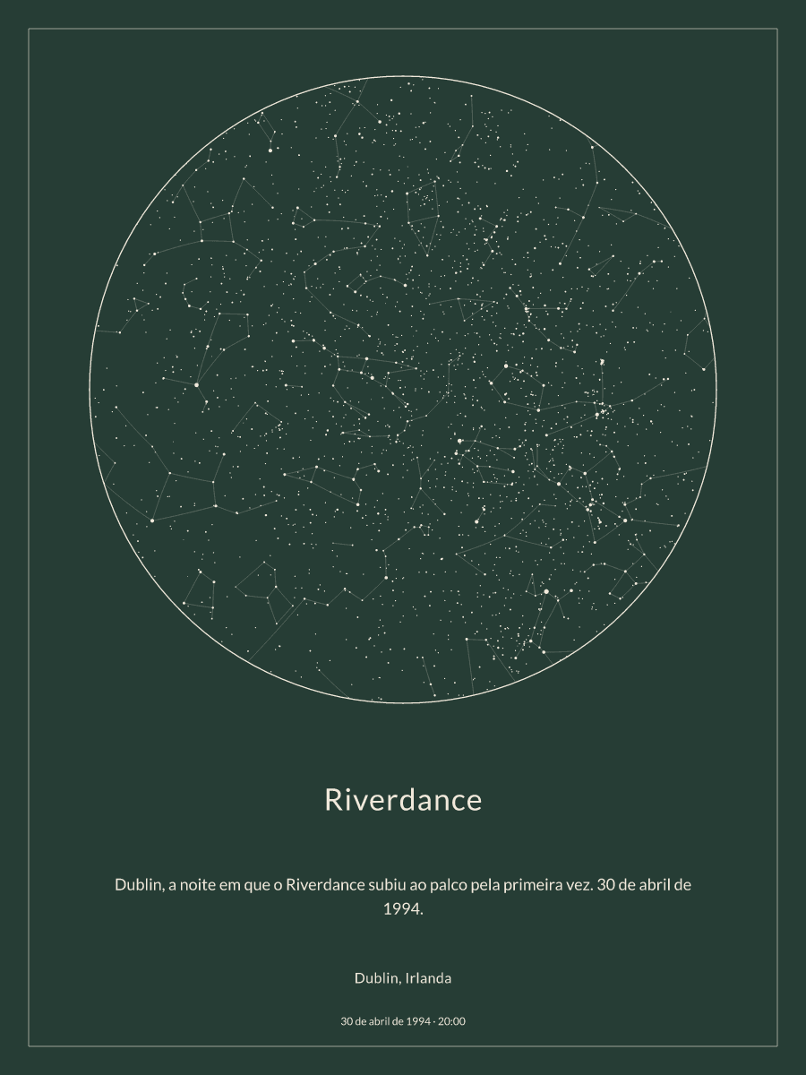 Mapa do céu noturno: Dublin, Irlanda, 30 de abril de 1994, 20:00