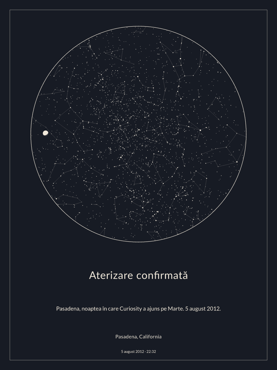 Hartă a cerului deasupra locului Pasadena, California, la ora 22:32, pe 5 august 2012