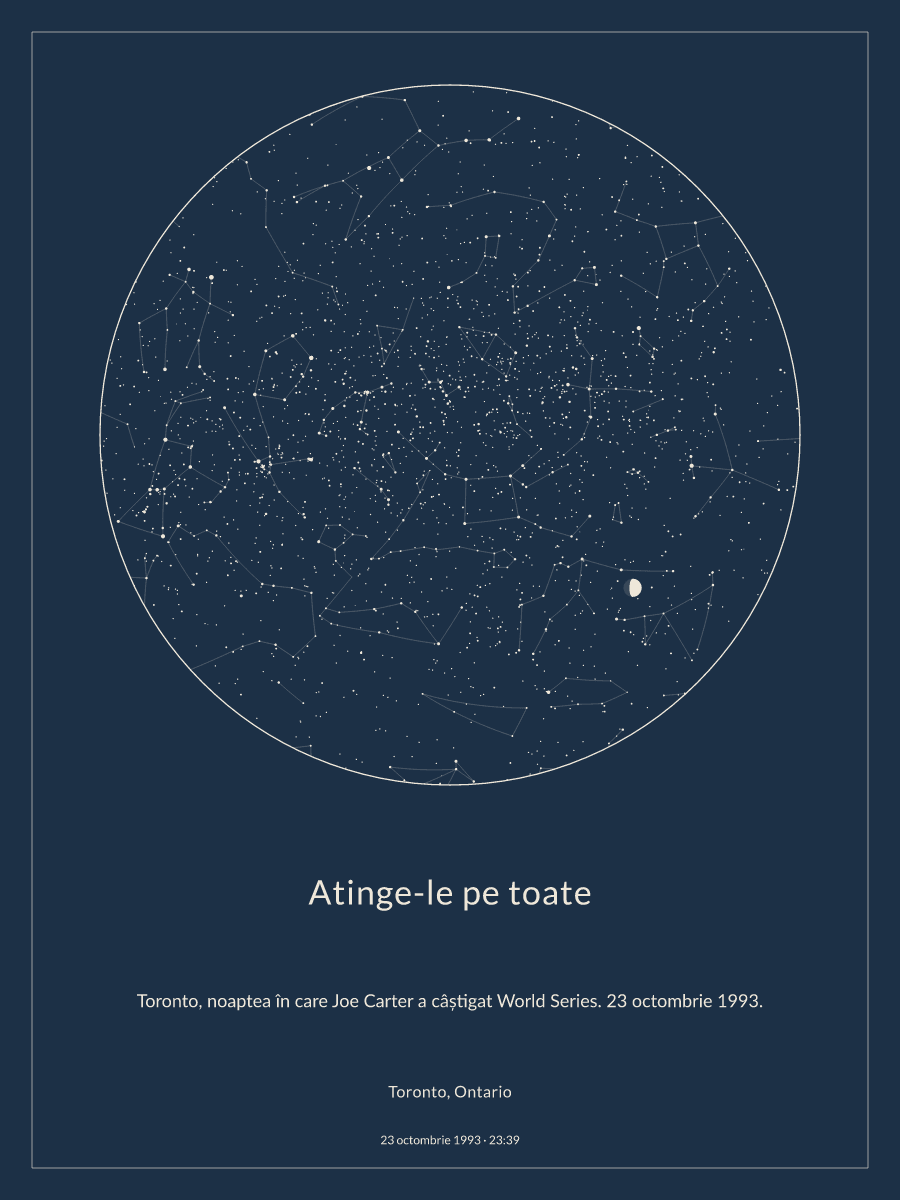 Hartă a cerului deasupra locului Toronto, Ontario, la ora 23:39, pe 23 octombrie 1993