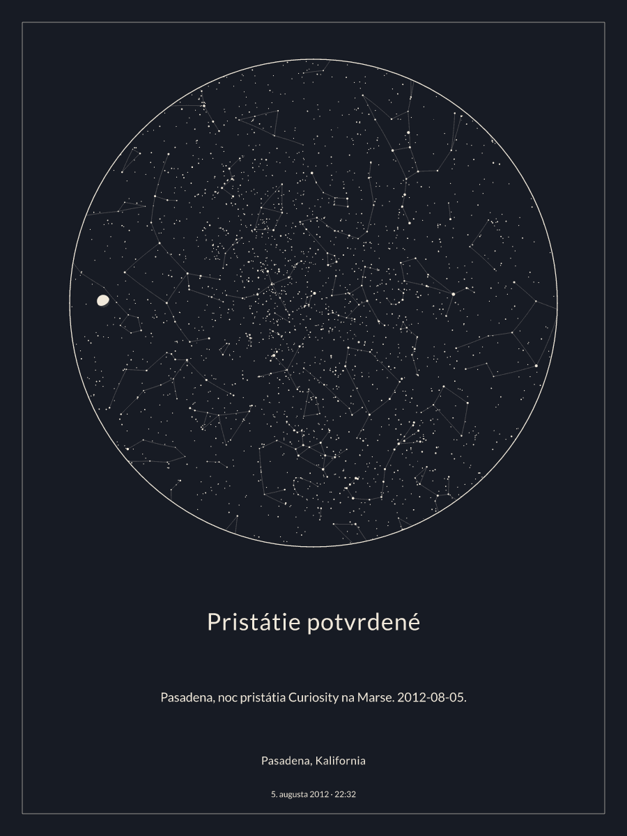 Pasadena, Kalifornia: mapa nočnej oblohy o 22:32 dňa 5. augusta 2012