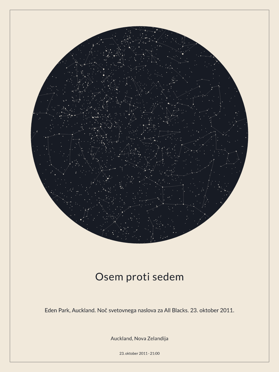 Auckland, Nova Zelandija: karta nočnega neba (ura: 21:00, datum: 23. oktober 2011)