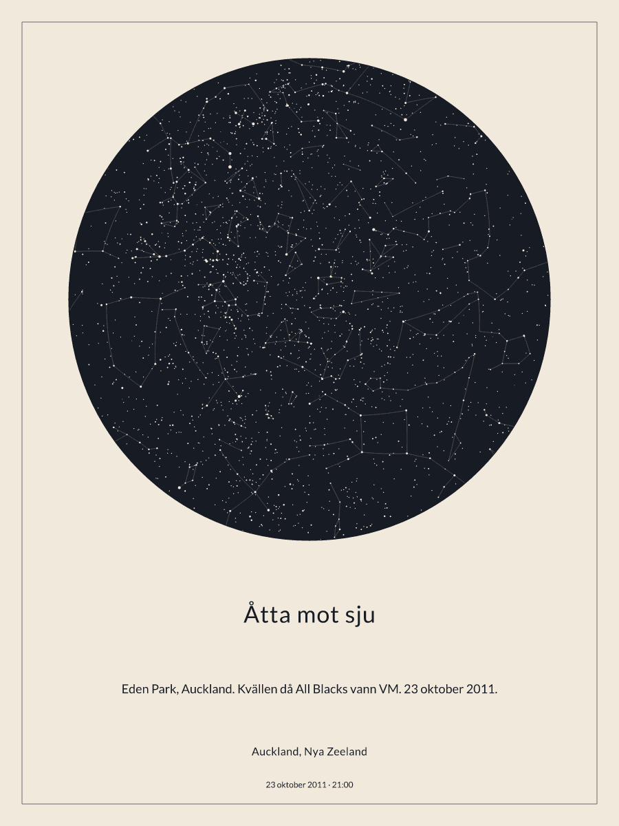 Himmelskarta över natthimlen ovanför Auckland, Nya Zeeland kl. 21:00 den 23 oktober 2011