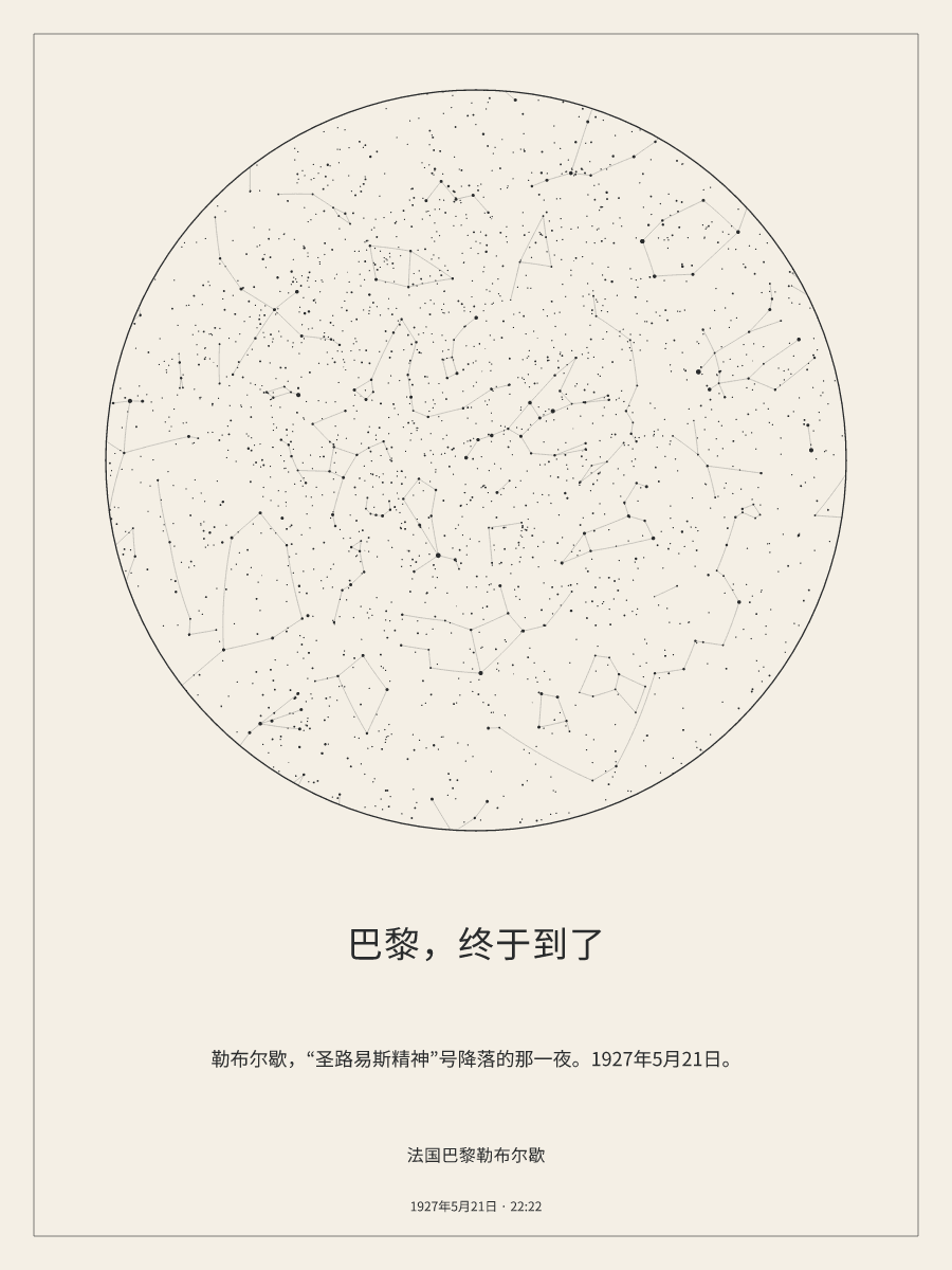 1927年5月21日 22:22法国巴黎勒布尔歇上空的夜空星图