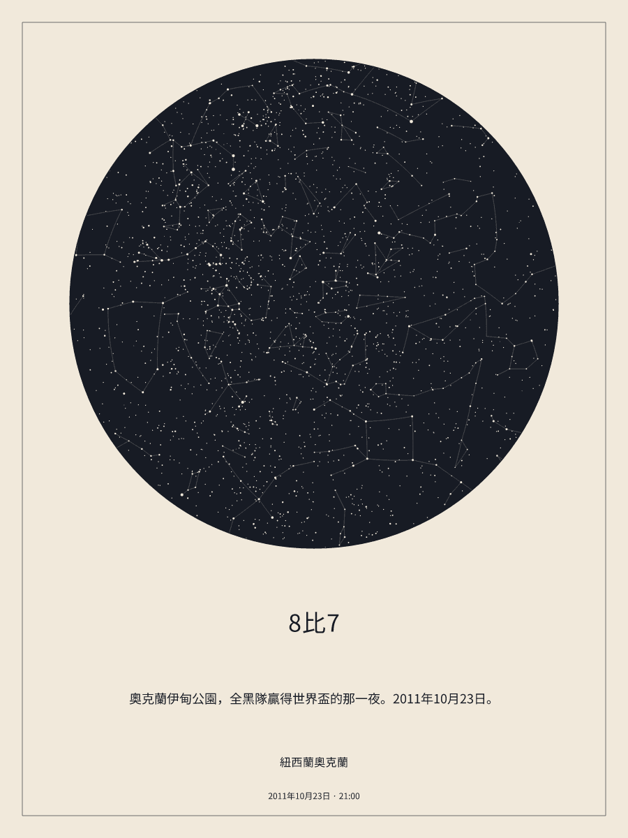2011年10月23日 晚上9:00紐西蘭奧克蘭上空的夜空星圖