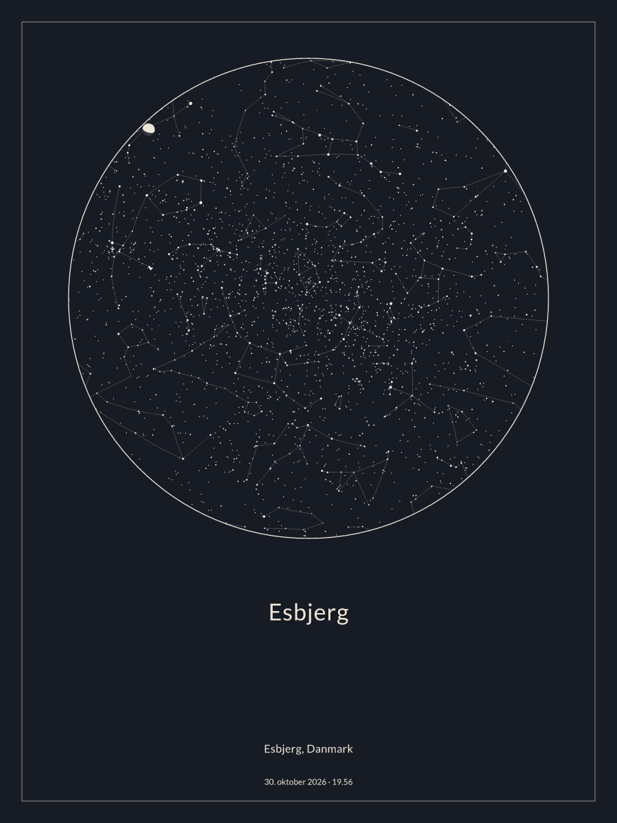 Himmelkort over nattehimlen over Esbjerg kl. 19.56 den 30. oktober 2026