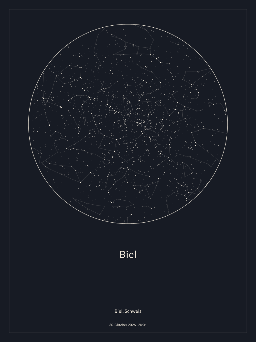 Sternkarte des Nachthimmels über Biel um 20:01 Uhr am 30. Oktober 2026