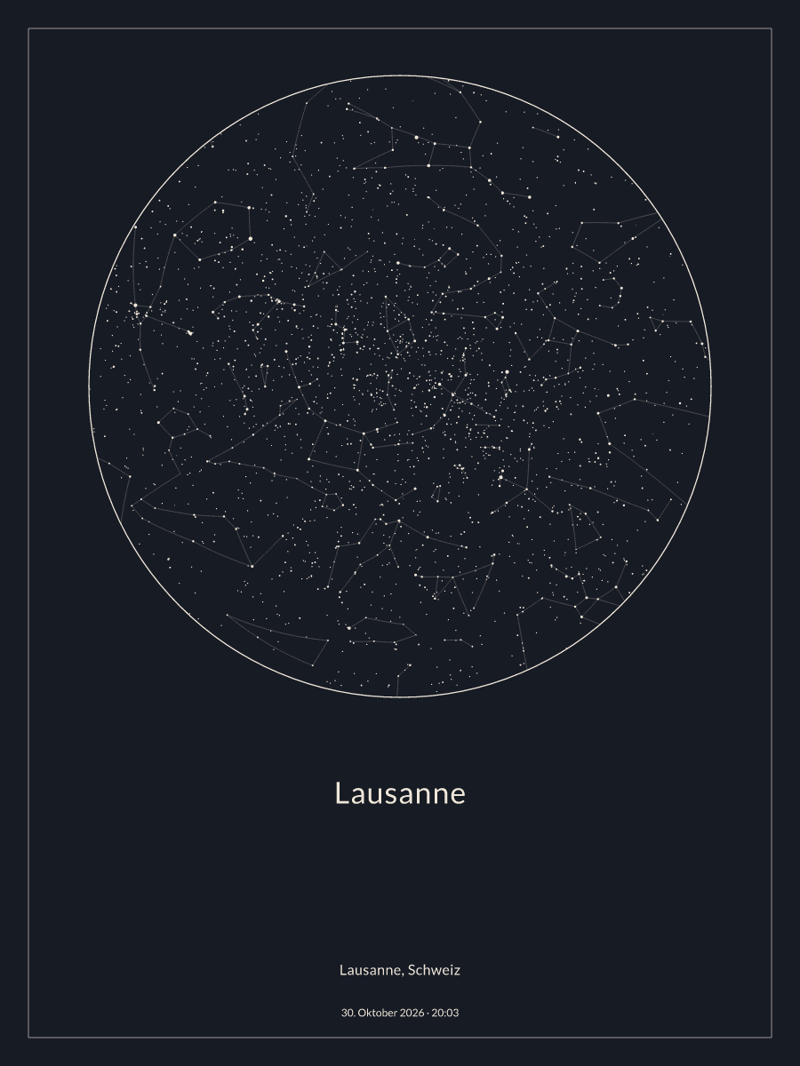 Sternkarte des Nachthimmels über Lausanne um 20:03 Uhr am 30. Oktober 2026